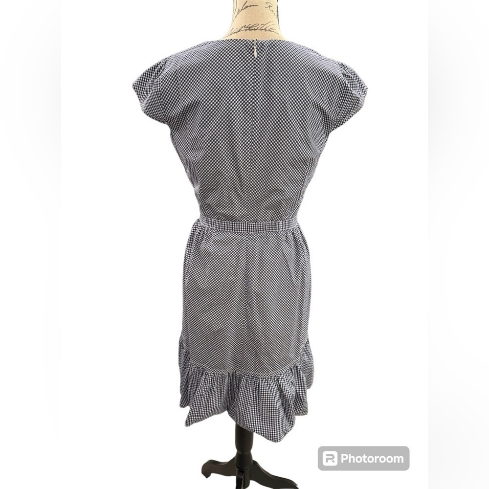 J. Crew Gingham Dress Blue and White Womens Size 6 Cap Sleeve 100% Cotton Poplin - Picture 3 of 15